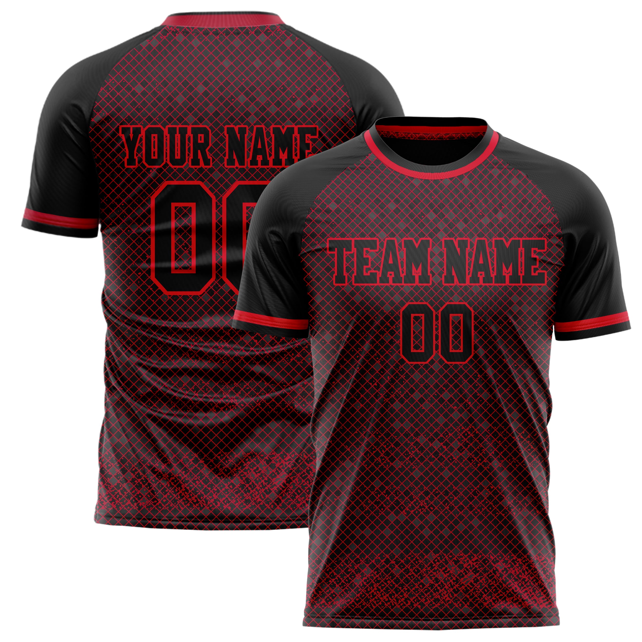 Personalized Black & Red Pattern Soccer Jersey