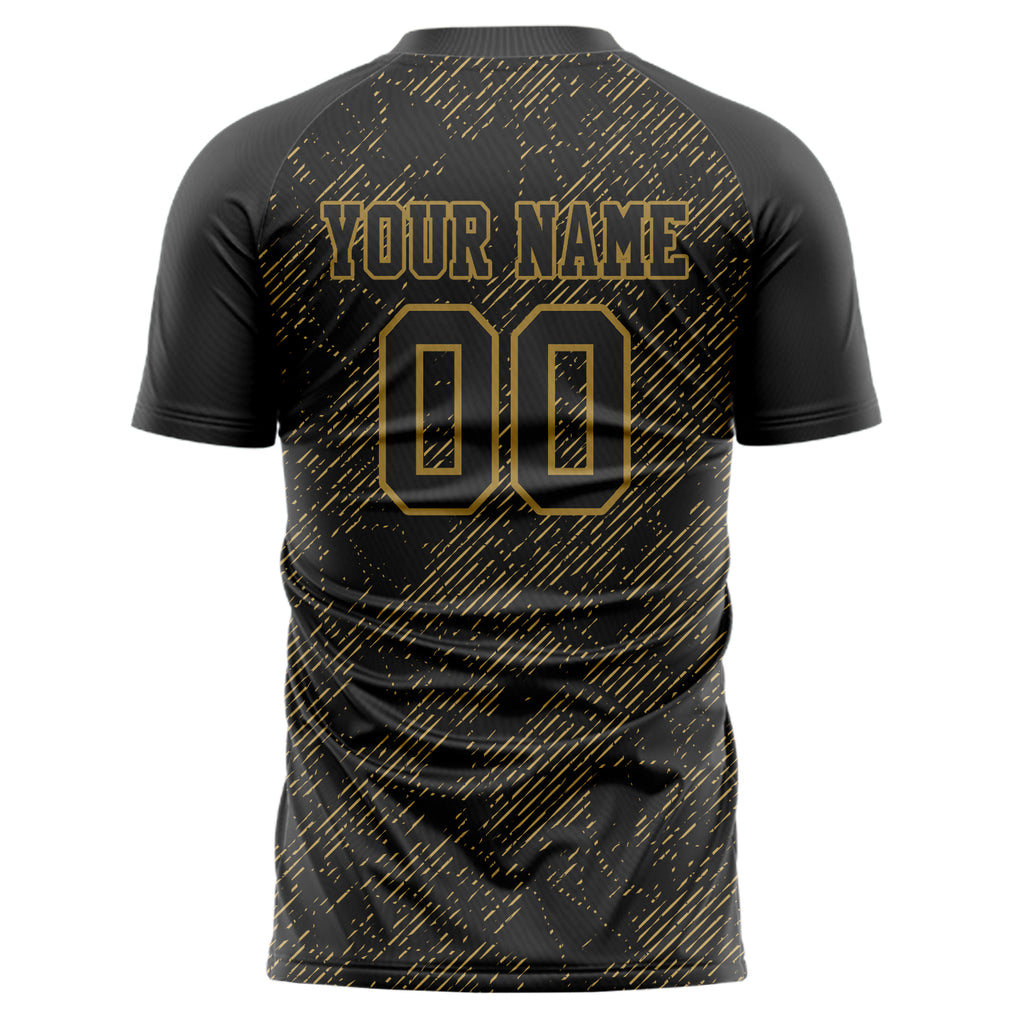 Personalized Black & Old Gold Pattern Soccer Jersey