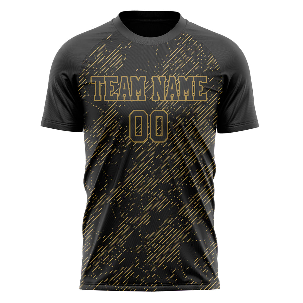 Personalized Black & Old Gold Pattern Soccer Jersey