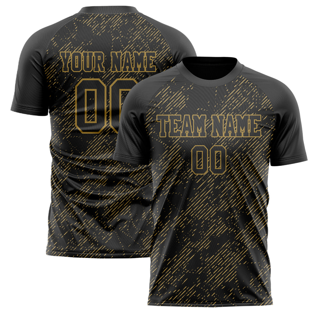 Personalized Black & Old Gold Pattern Soccer Jersey