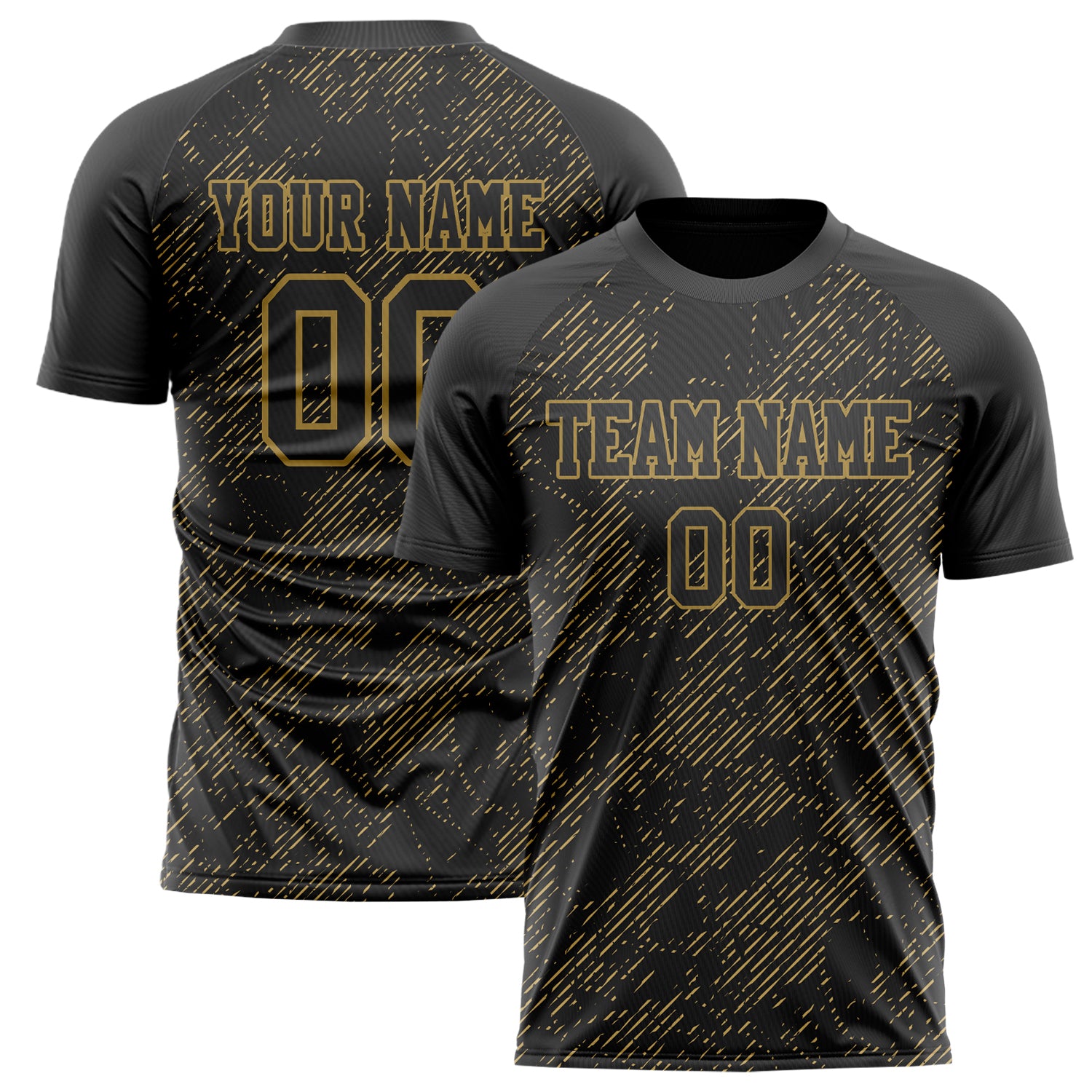 Personalized Black & Old Gold Pattern Soccer Jersey