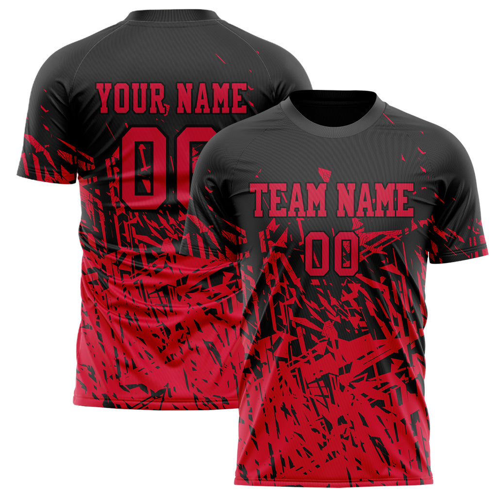 Personalized Red & Black Pattern Soccer Jersey