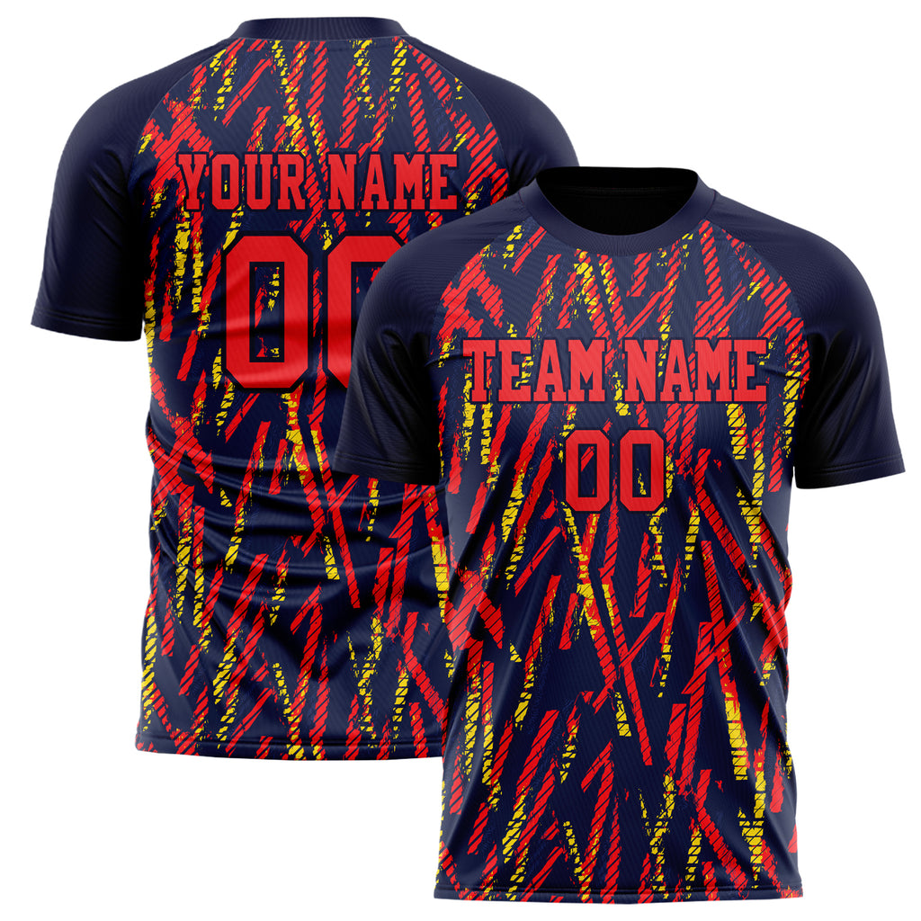 Personalized Red & Navy Pattern Soccer Jersey