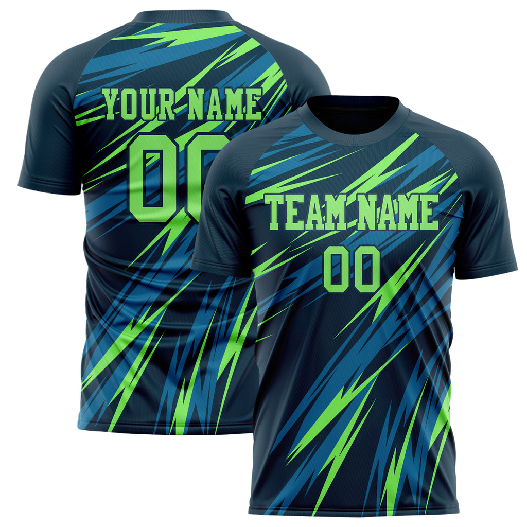 Personalized Navy & Neon Green Pattern Soccer Jersey