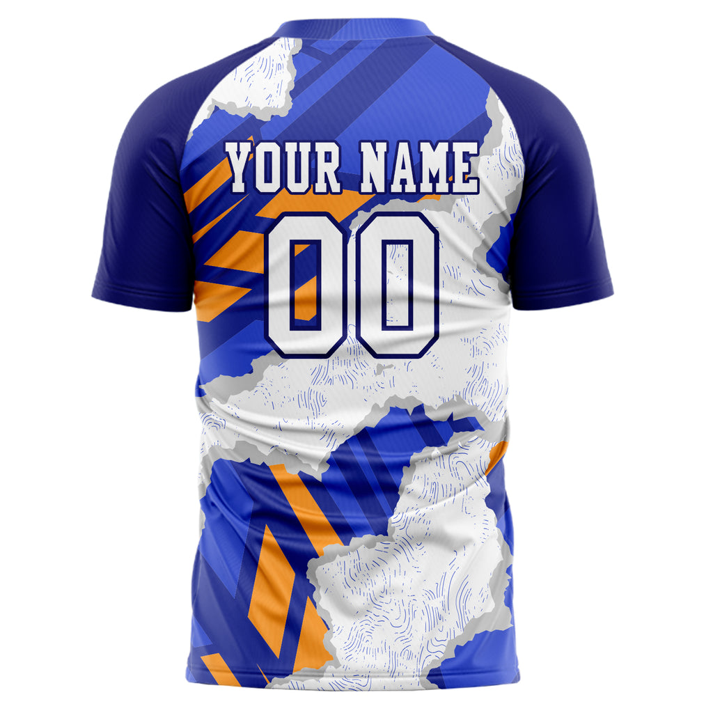 Personalized White & Blue Pattern Soccer Jersey