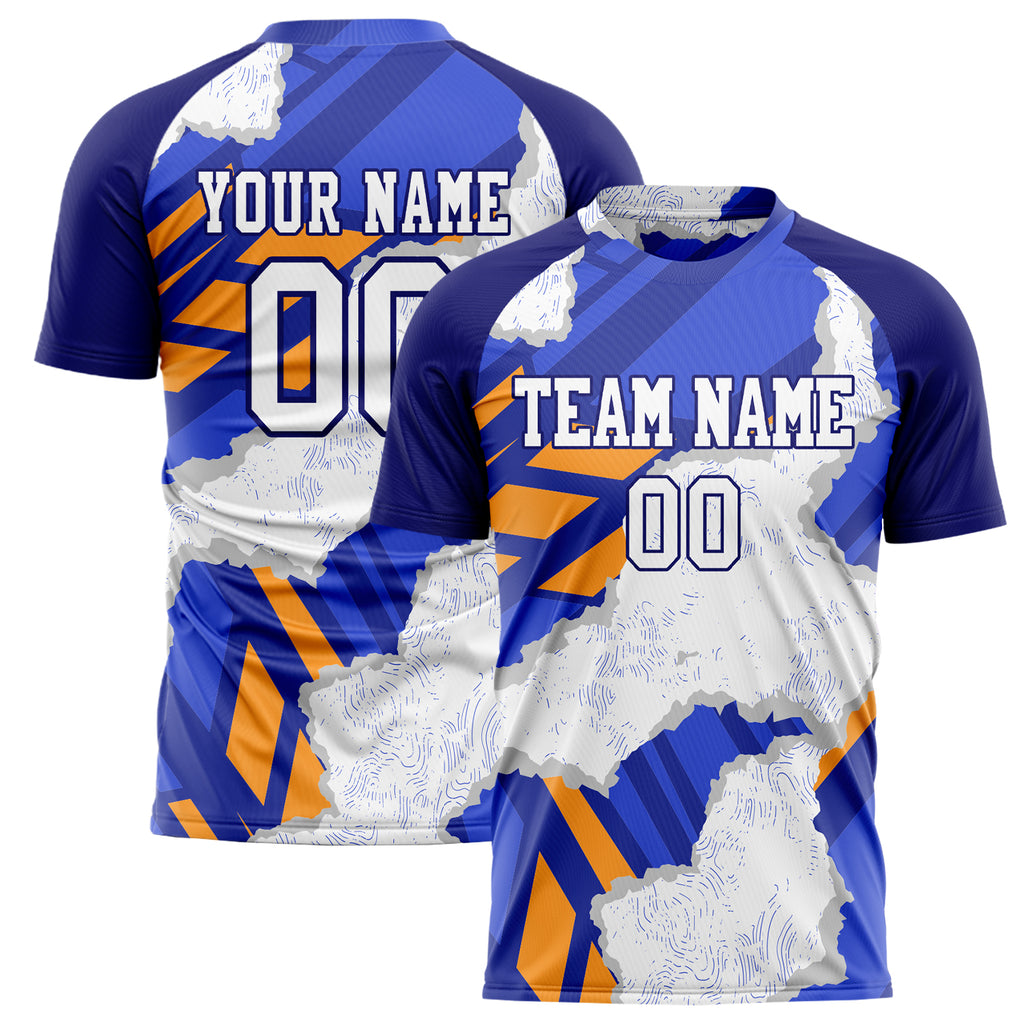 Personalized White & Blue Pattern Soccer Jersey