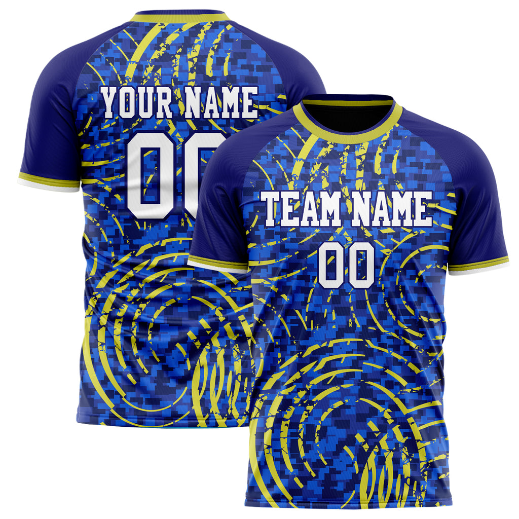 Personalized Royal & Yellow Pattern Soccer Jersey