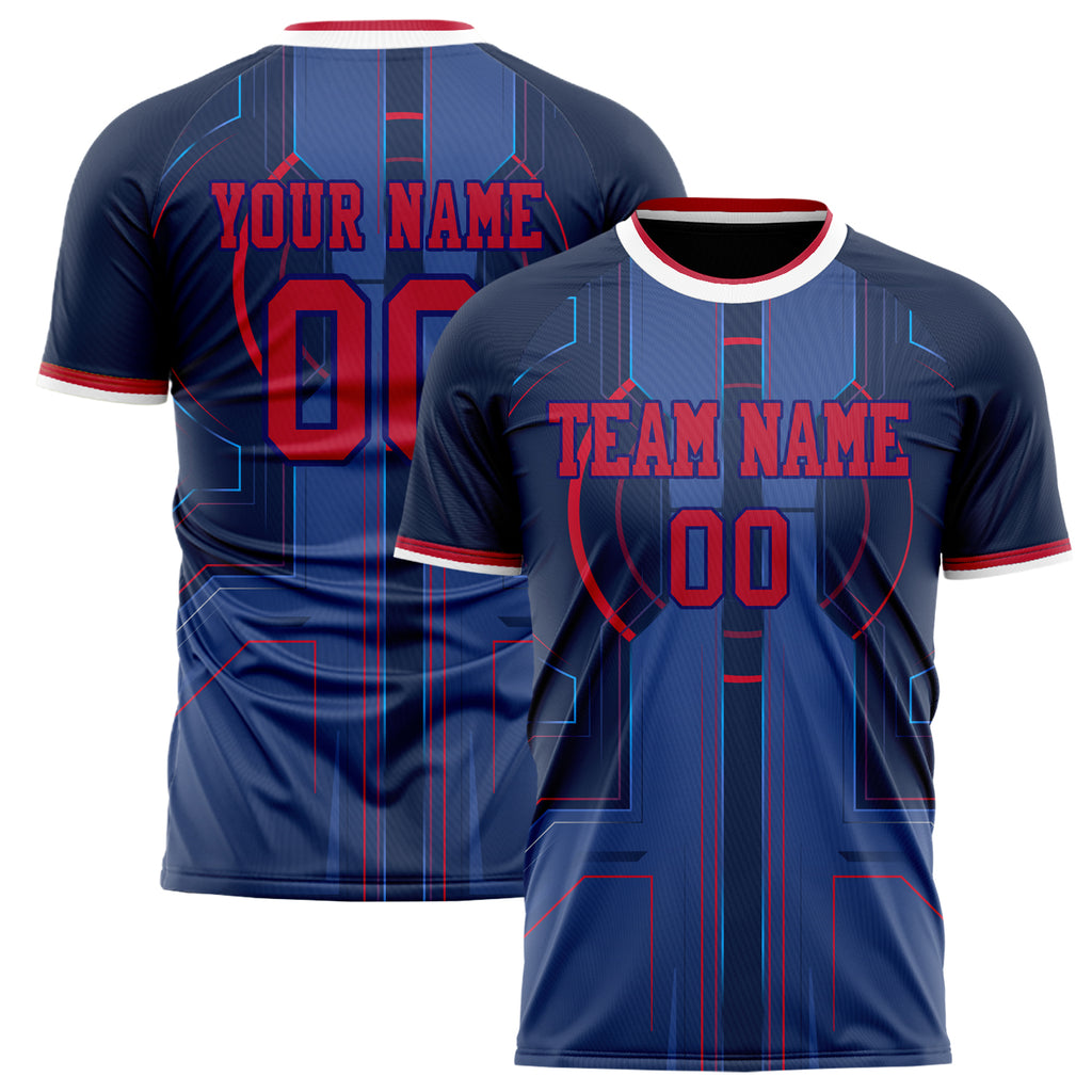 Personalized Navy & Red Pattern Soccer Jersey