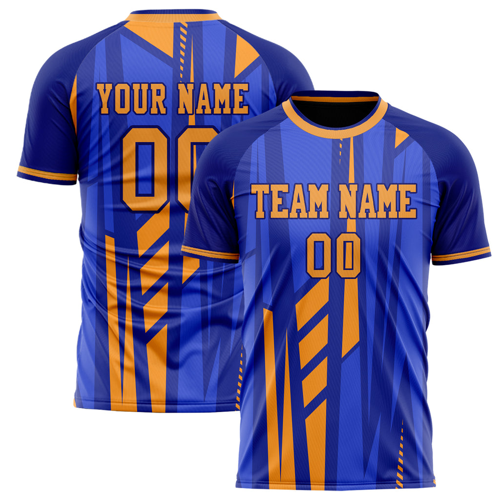Personalized Blue & Gold Pattern Soccer Jersey