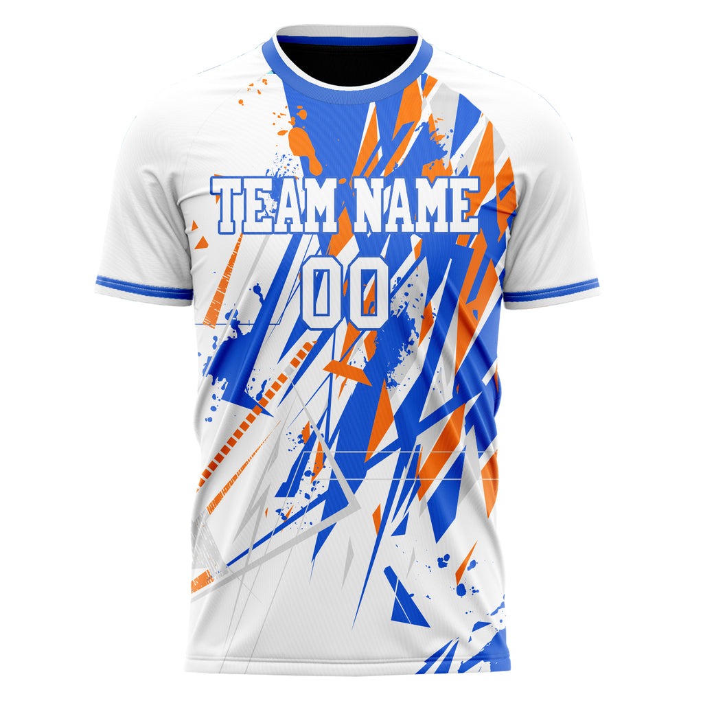 Personalized White & Blue Pattern Soccer Jersey