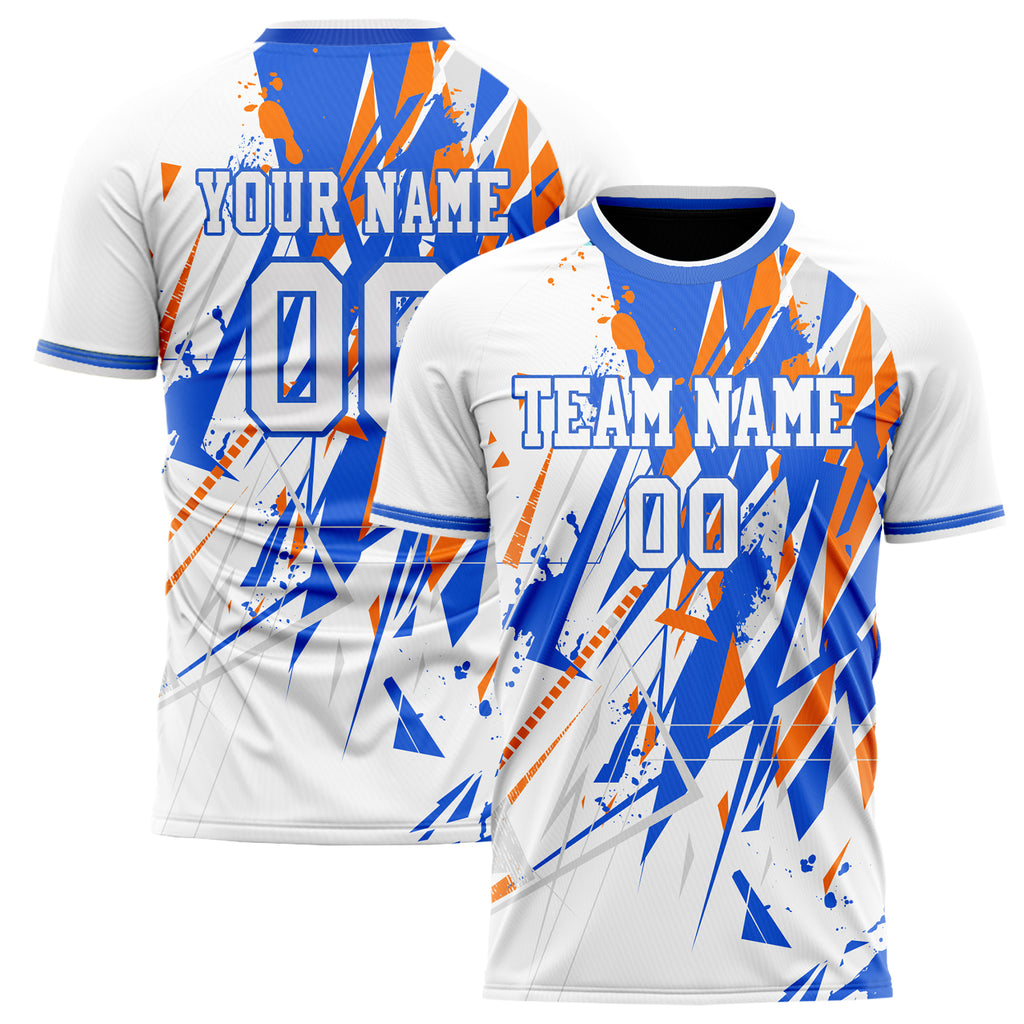 Personalized White & Blue Pattern Soccer Jersey