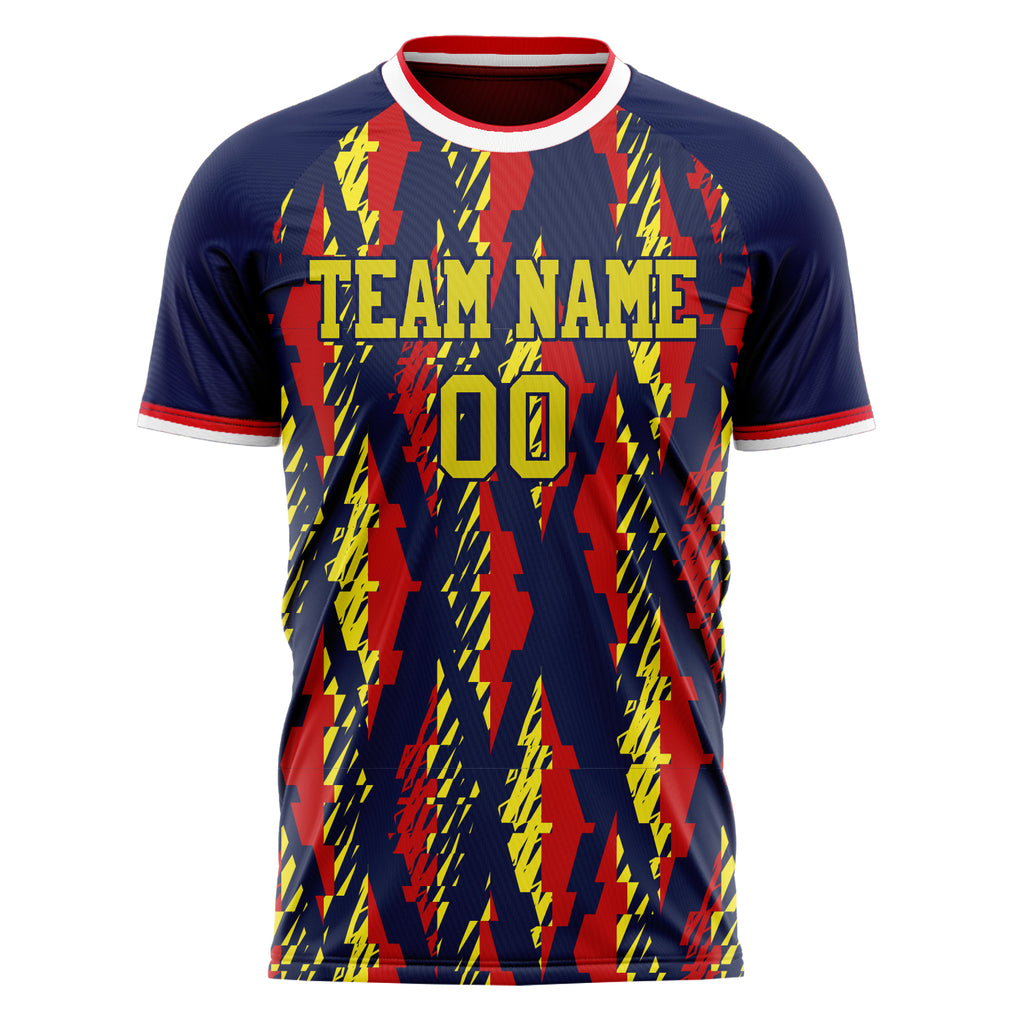 Personalized Navy & Red Pattern Soccer Jersey