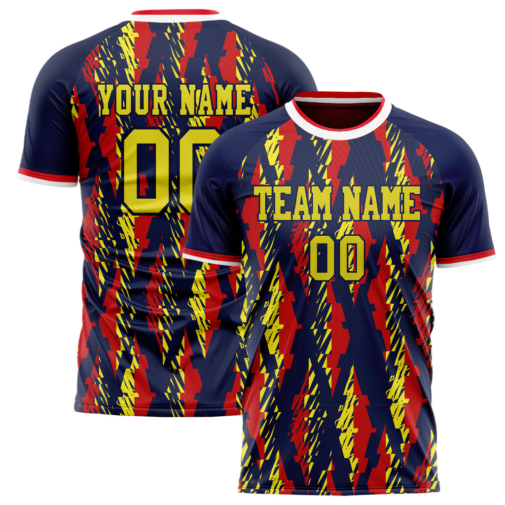 Personalized Navy & Red Pattern Soccer Jersey