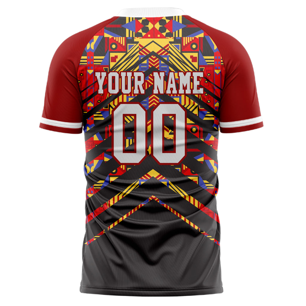 Personalized Red & Black Pattern Soccer Jersey