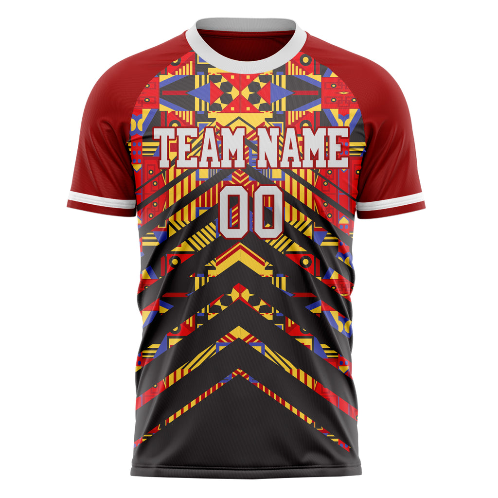 Personalized Red & Black Pattern Soccer Jersey