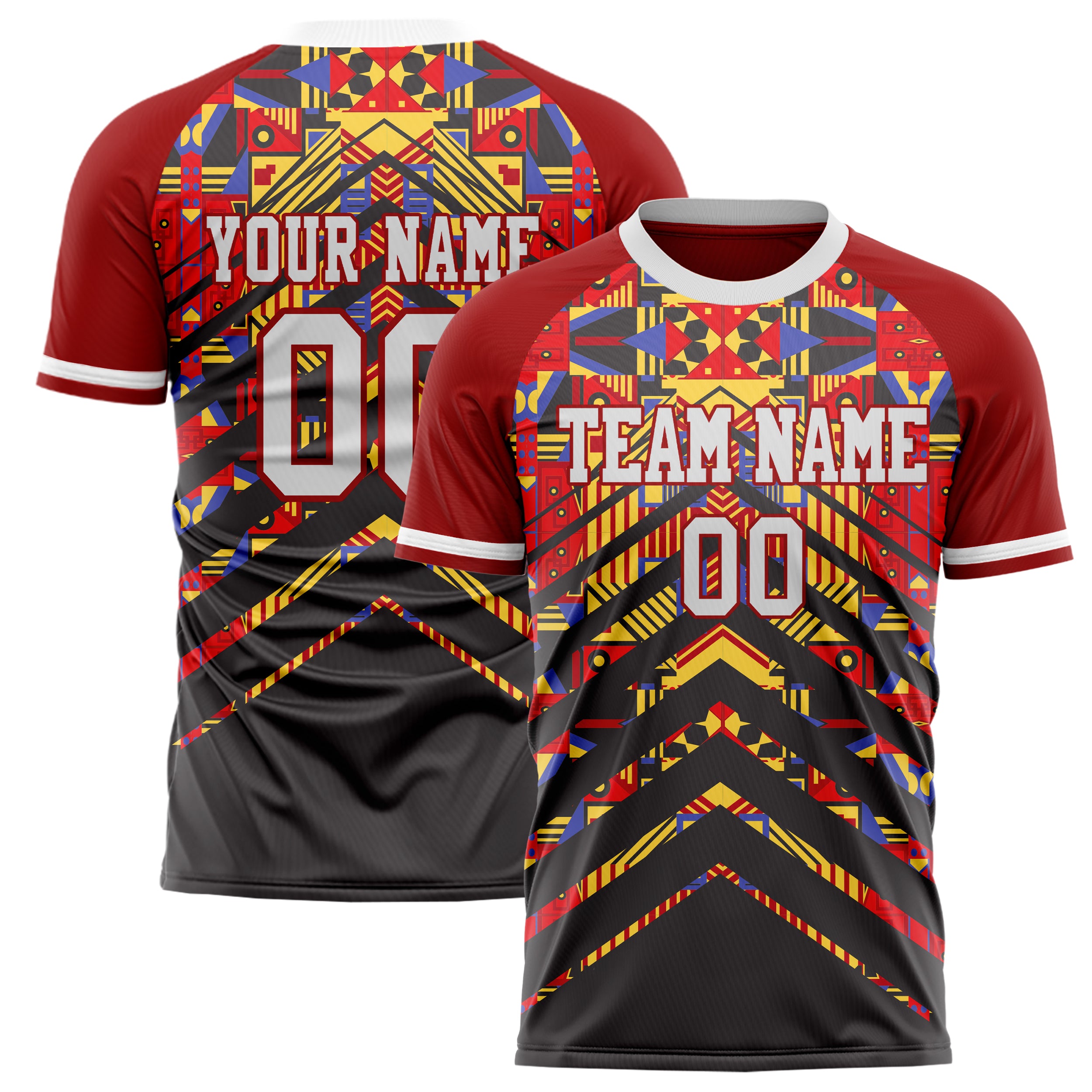 Personalized Red & Black Pattern Soccer Jersey