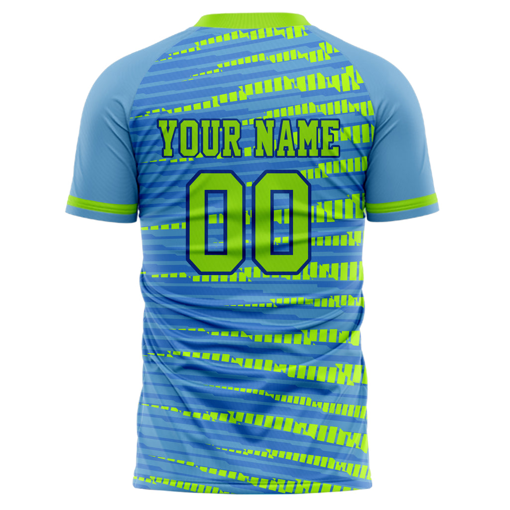Personalized Light Blue & Neon Green Pattern Soccer Jersey