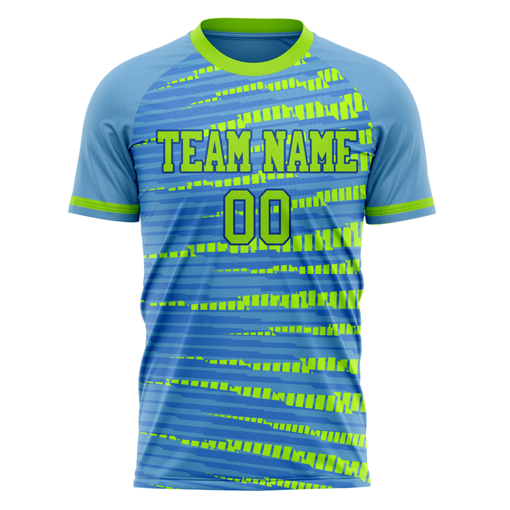 Personalized Light Blue & Neon Green Pattern Soccer Jersey