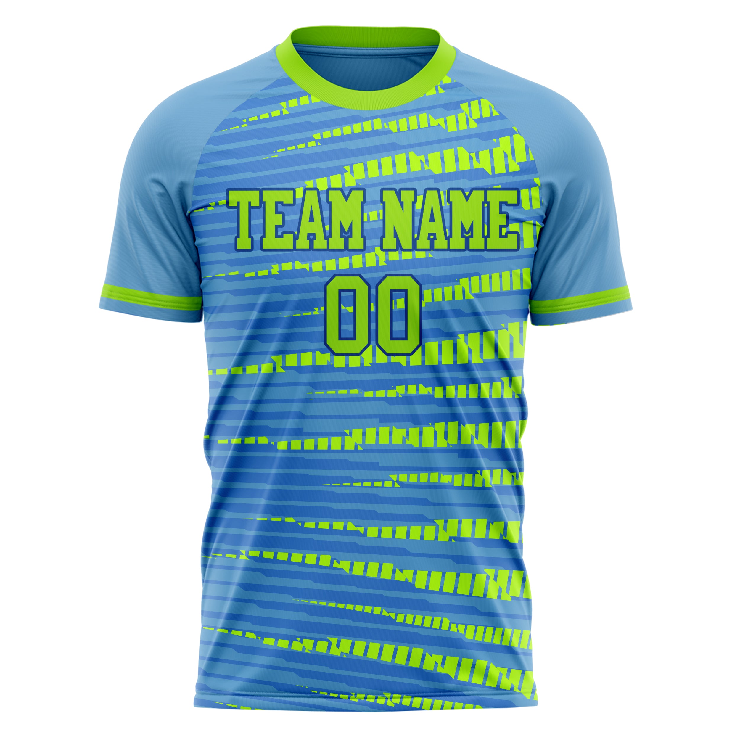 Personalized Light Blue & Neon Green Pattern Soccer Jersey