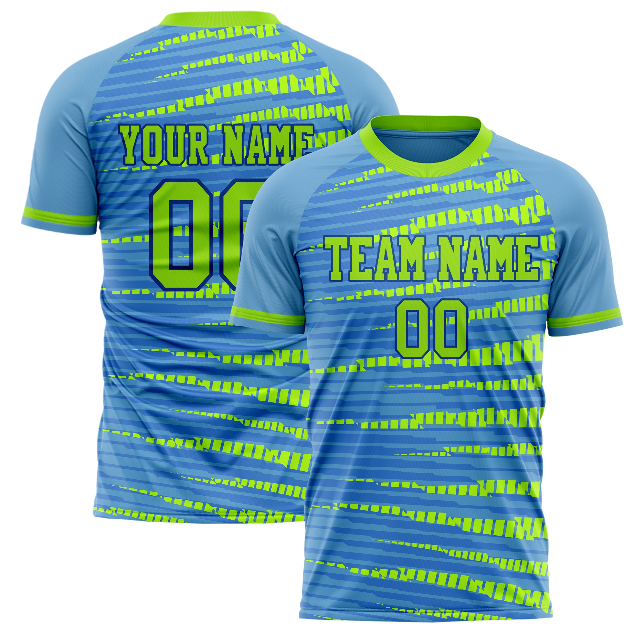 Personalized Light Blue & Neon Green Pattern Soccer Jersey