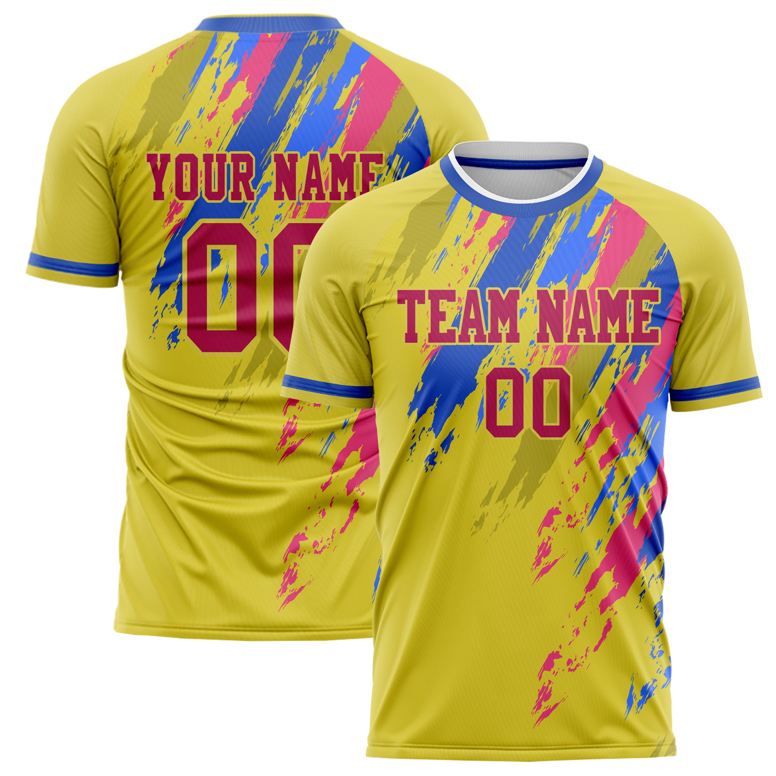 Personalized Yellow & Blue Pattern Soccer Jersey