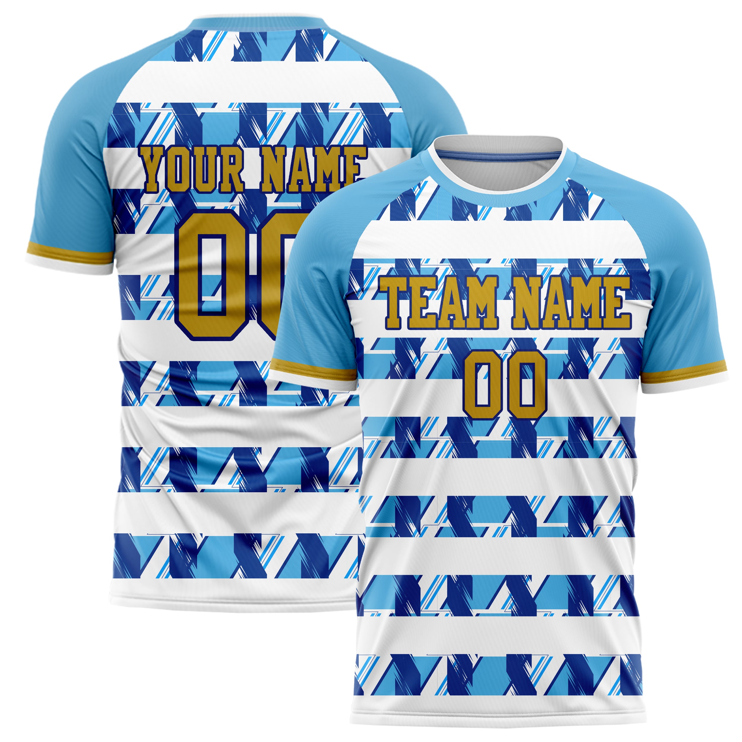 Personalized Light Blue & White Pattern Soccer Jersey