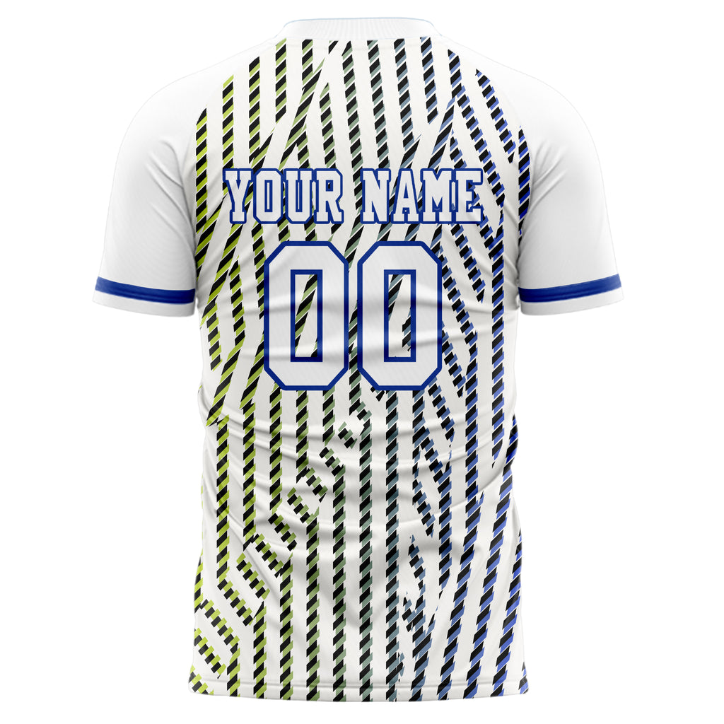 Personalized White & Blue Pattern Soccer Jersey