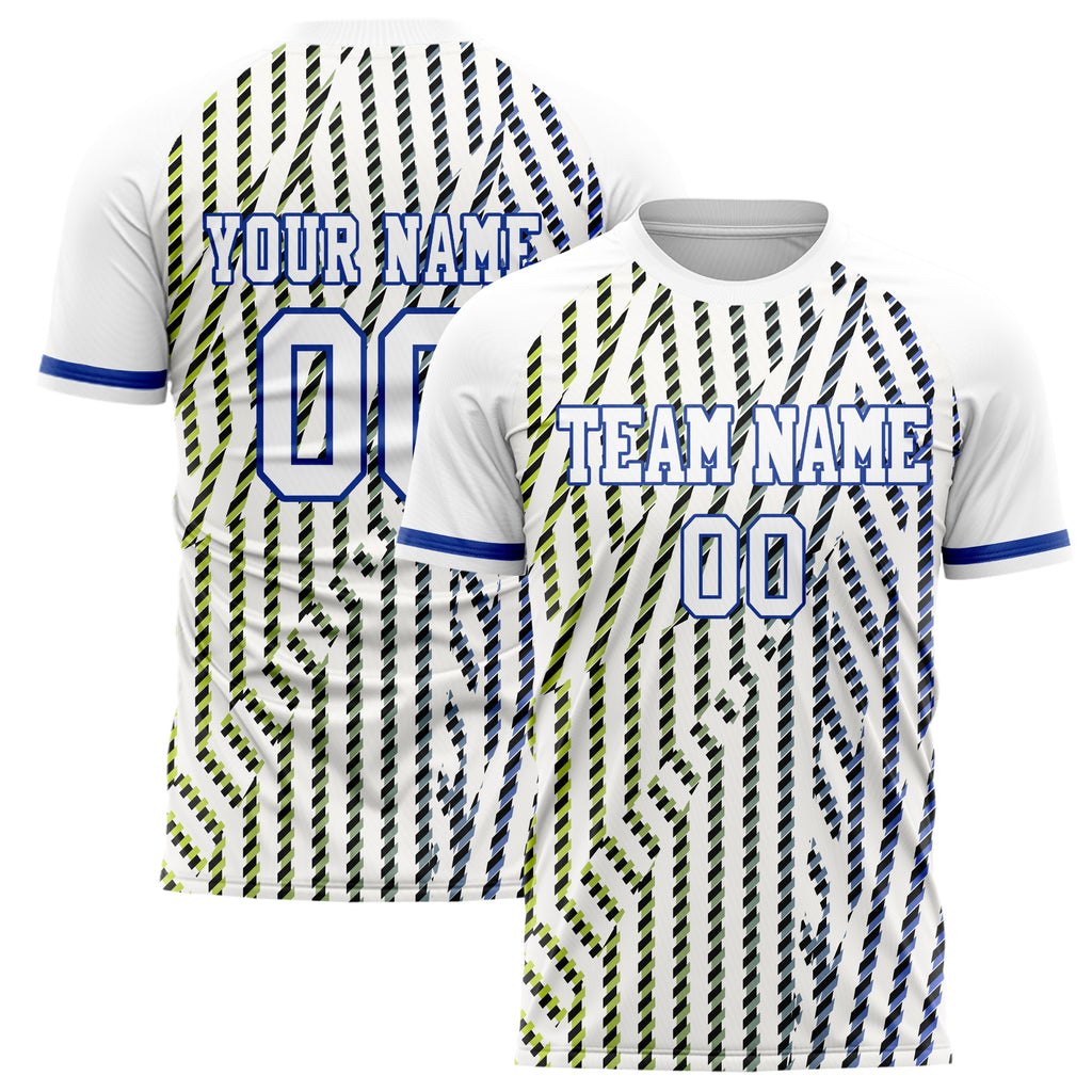 Personalized White & Blue Pattern Soccer Jersey