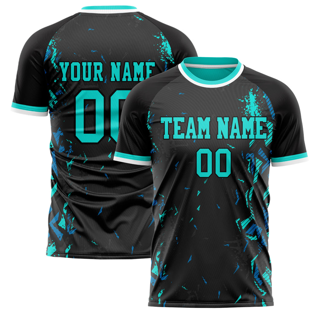 Personalized Black & Teal Pattern Soccer Jersey