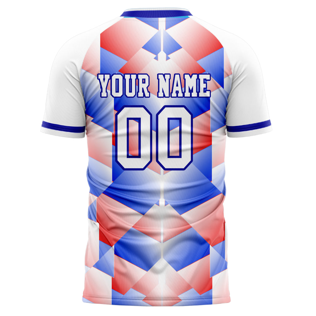 Personalized White & Blue Pattern Soccer Jersey