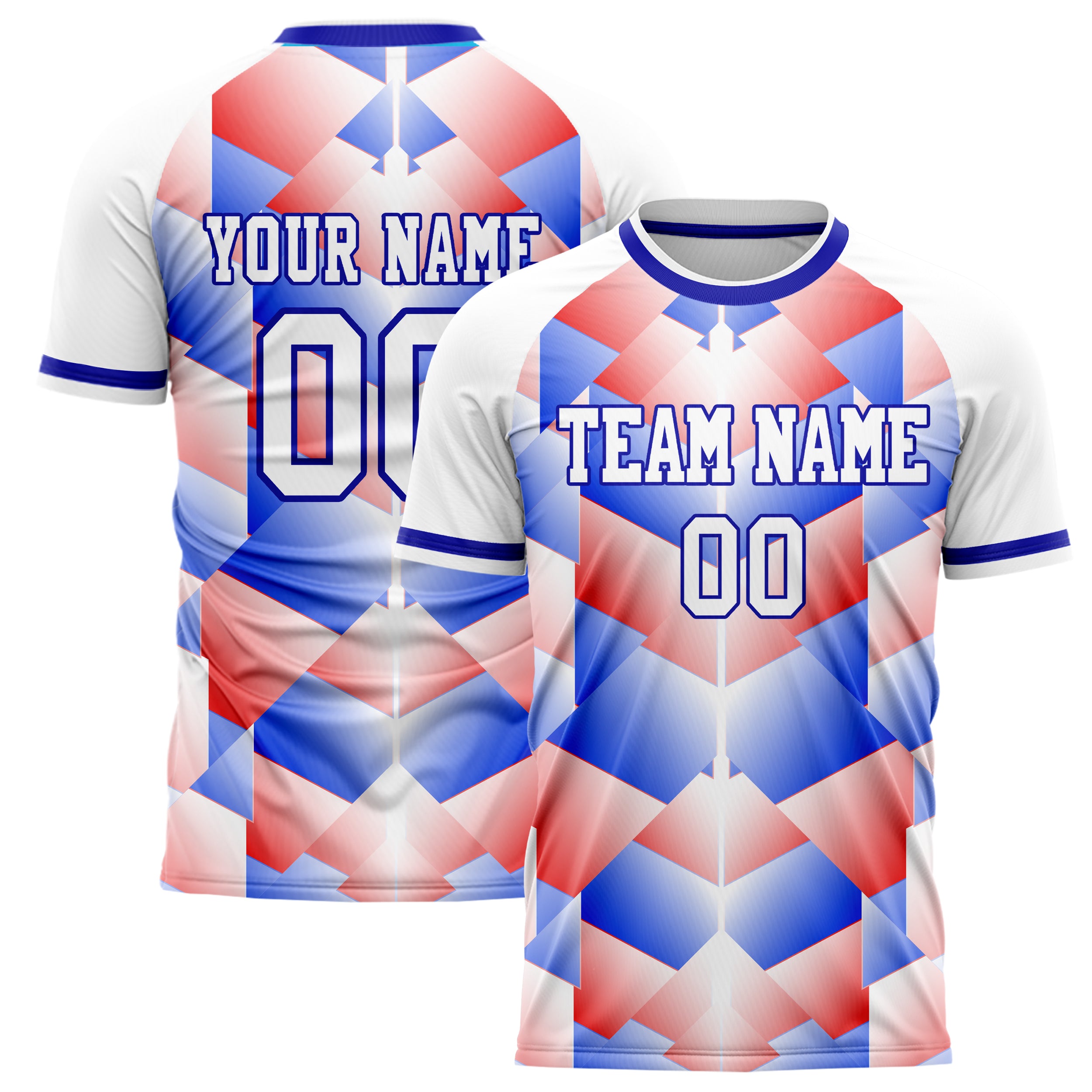 Personalized White & Blue Pattern Soccer Jersey