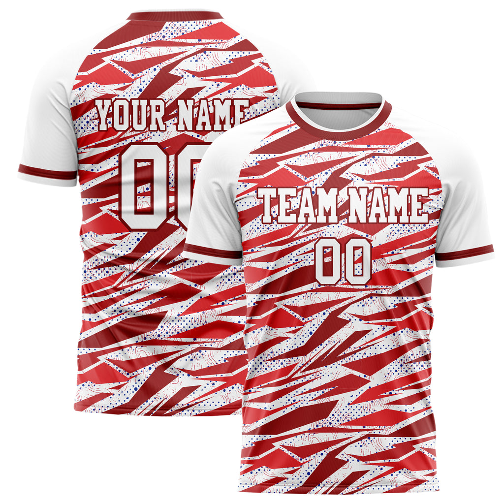 Personalized White & Red Pattern Soccer Jersey