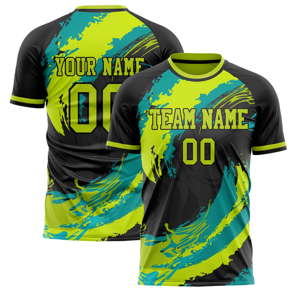 Personalized Black & Teal Pattern Soccer Jersey