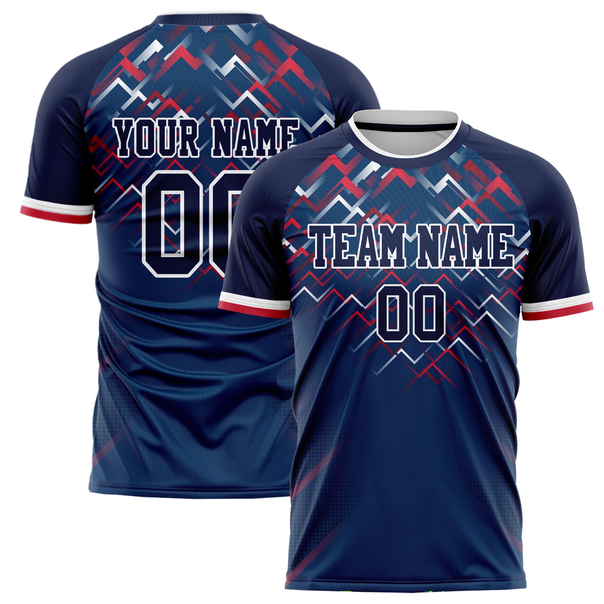 Personalized Navy & Red Pattern Soccer Jersey