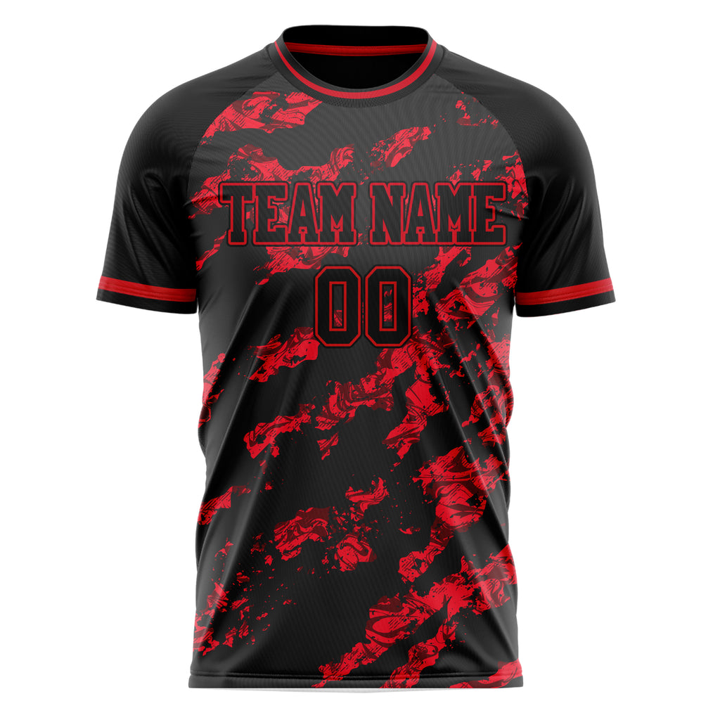 Personalized Black & Red Pattern Soccer Jersey