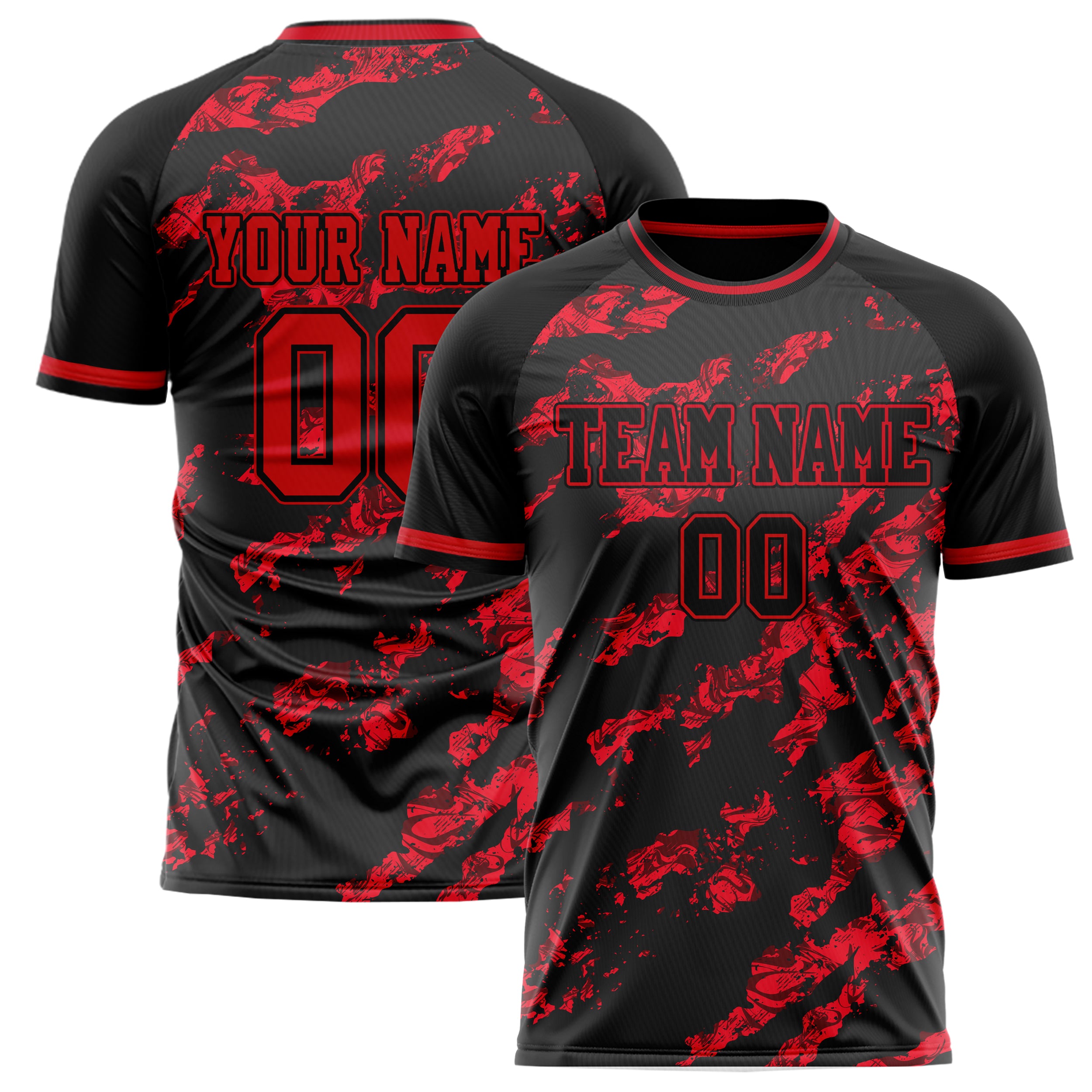 Personalized Black & Red Pattern Soccer Jersey