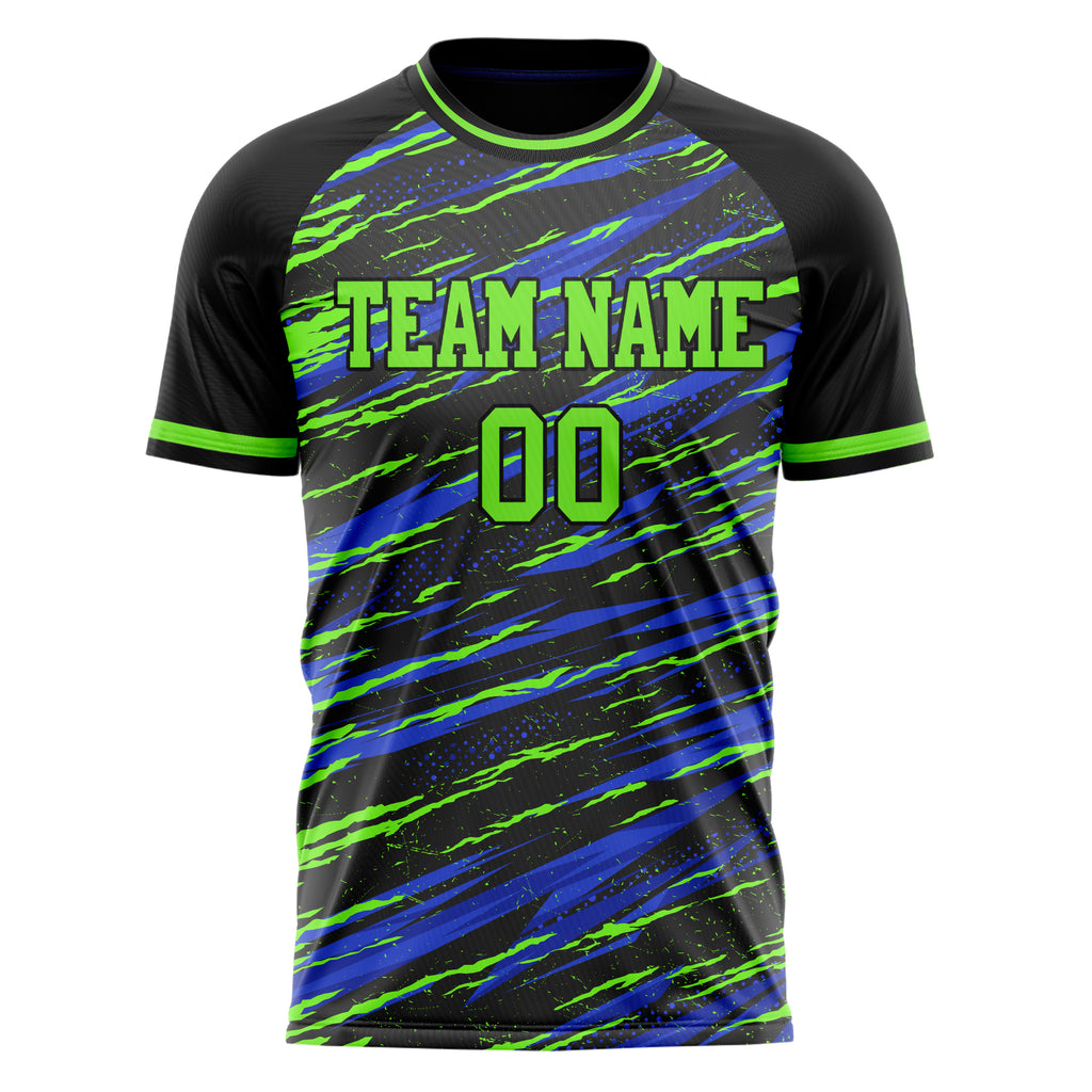 Personalized Black & Neon Green Pattern Soccer Jersey