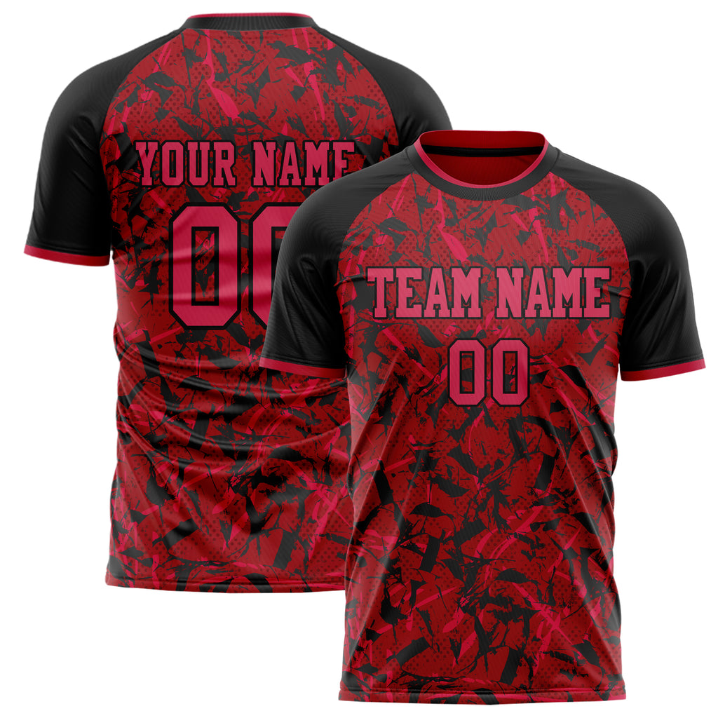 Personalized Red & Black Pattern Soccer Jersey
