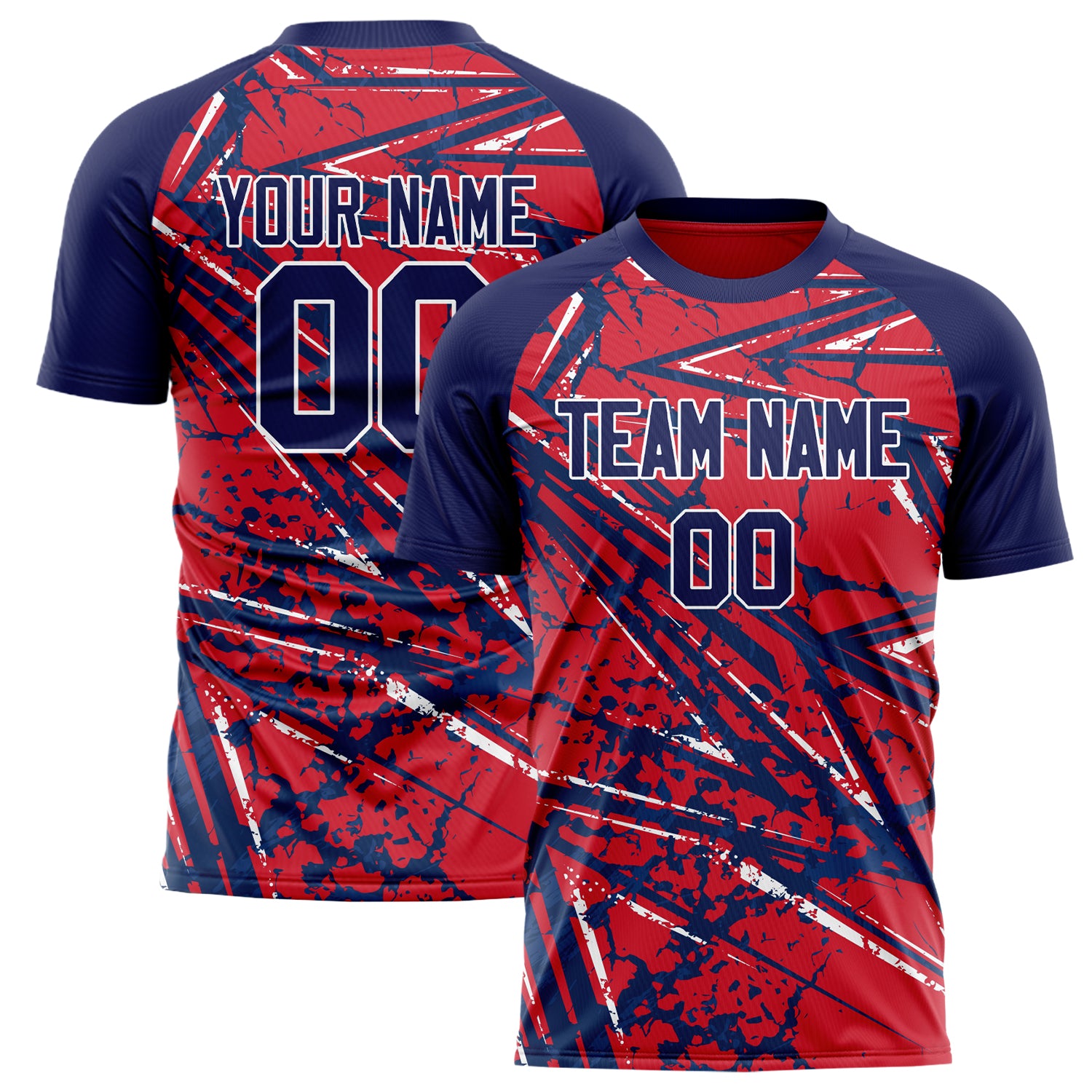 Personalized Red & Navy Pattern Soccer Jersey