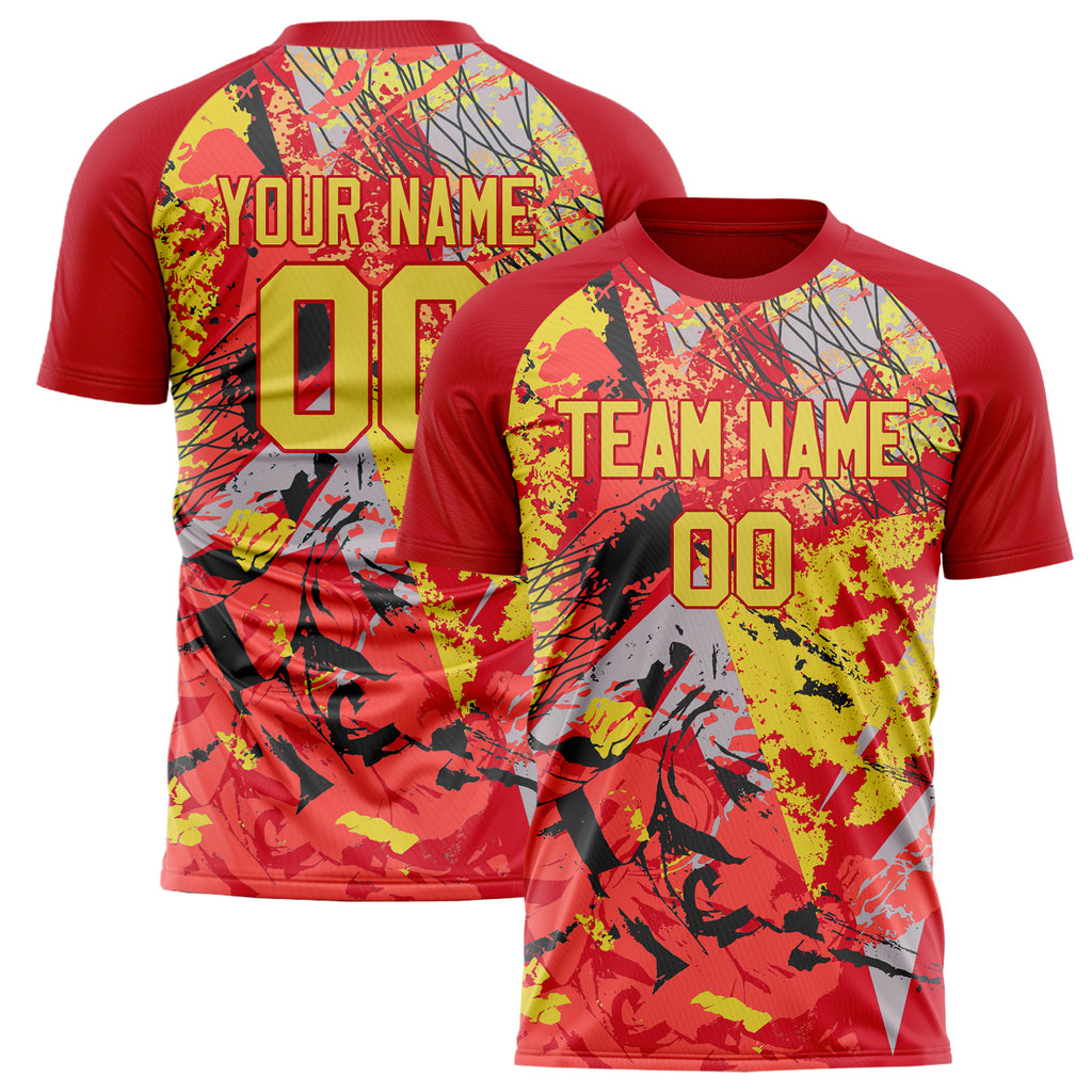 Personalized Red & Gold Pattern Soccer Jersey