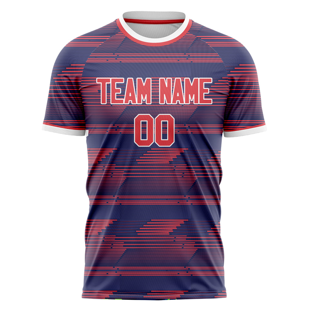 Personalized Navy & Red Pattern Soccer Jersey
