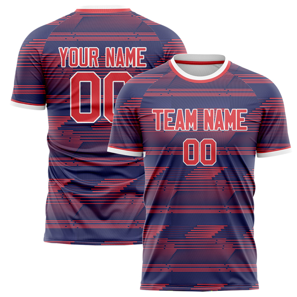 Personalized Navy & Red Pattern Soccer Jersey
