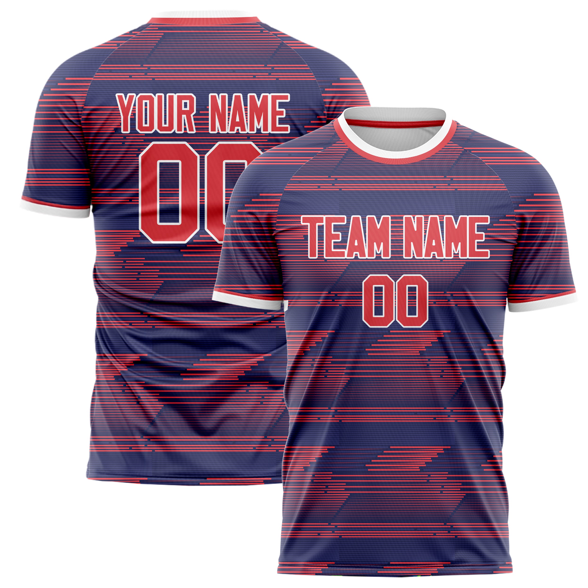Personalized Navy & Red Pattern Soccer Jersey