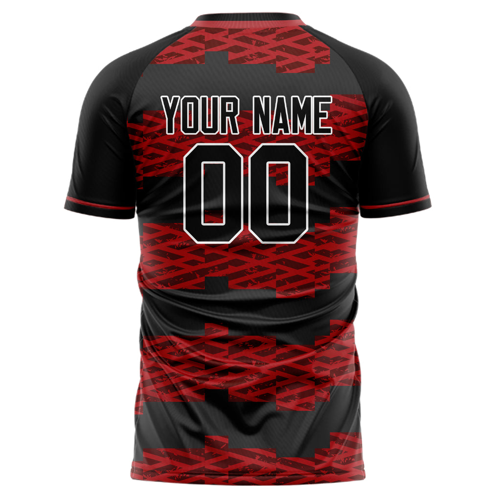 Personalized Black & Red Pattern Soccer Jersey