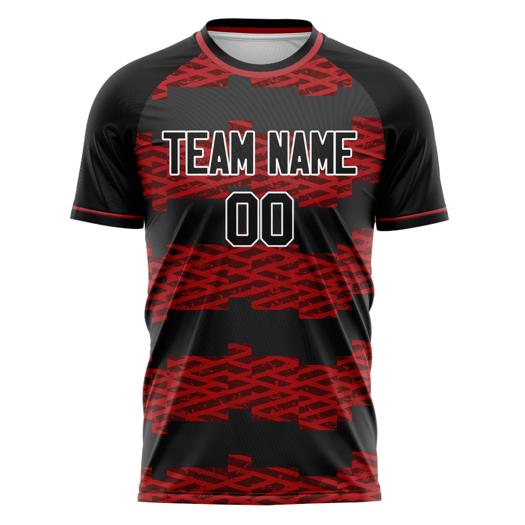 Personalized Black & Red Pattern Soccer Jersey