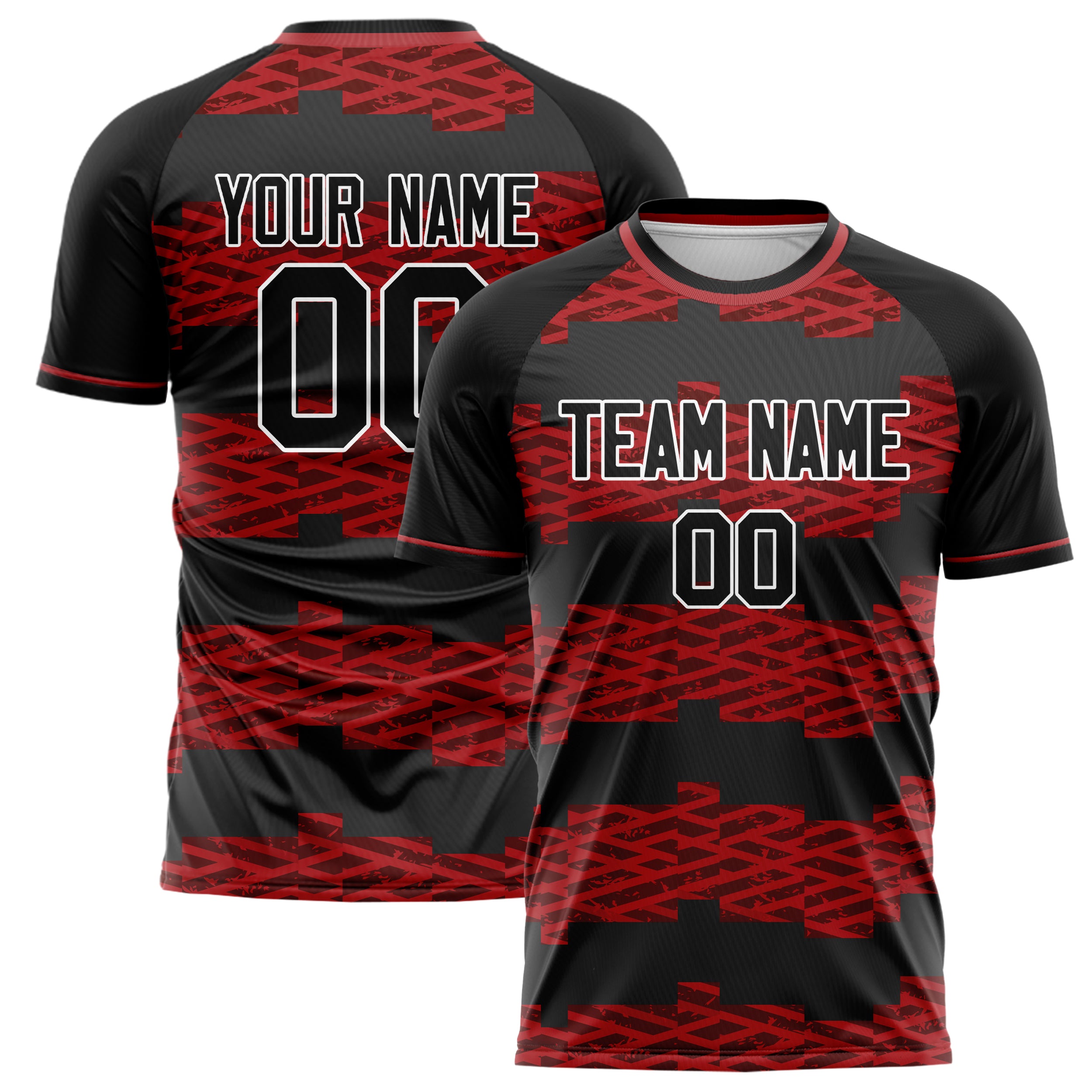 Personalized Black & Red Pattern Soccer Jersey
