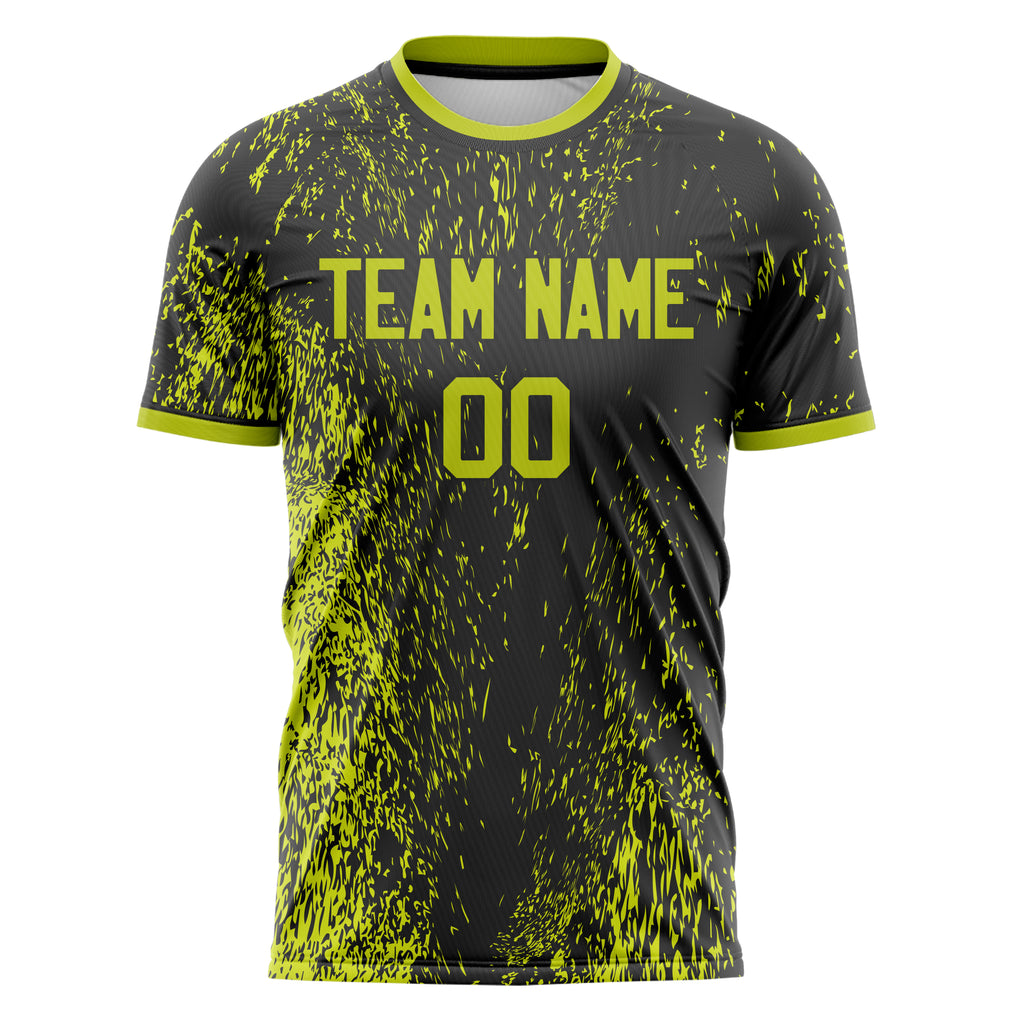 Personalized Black & Neon Yellow Pattern Soccer Jersey