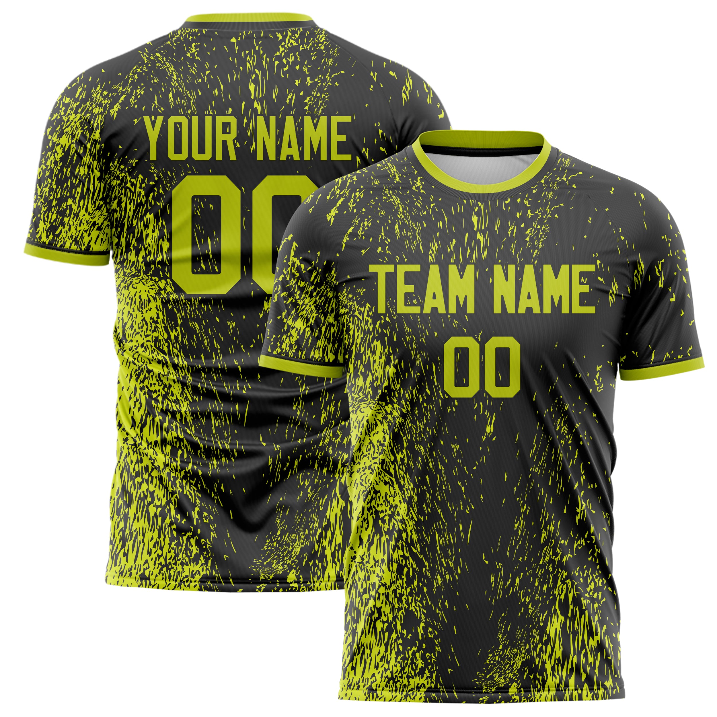 Personalized Black & Neon Yellow Pattern Soccer Jersey