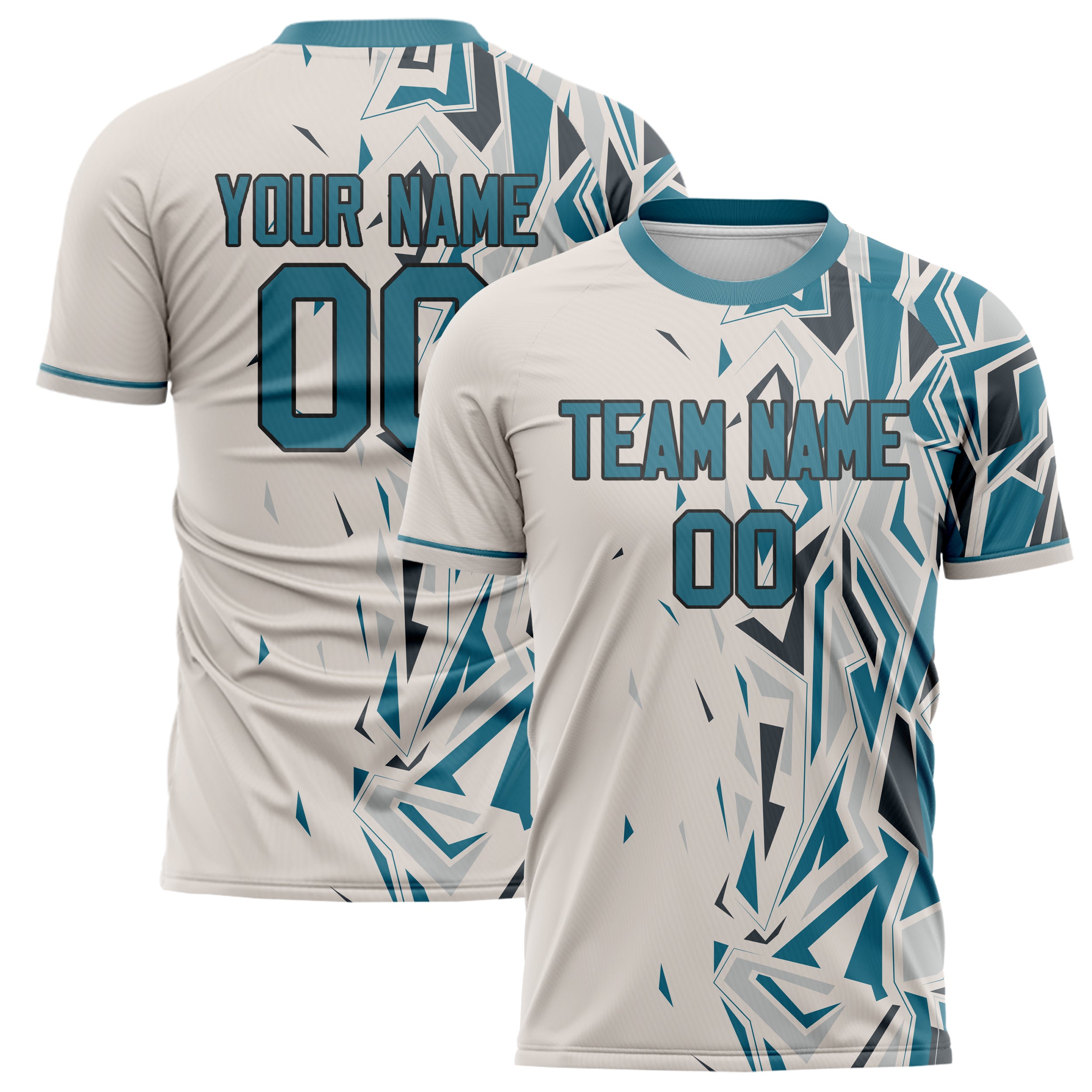 Personalized Cream & Teal Pattern Soccer Jersey