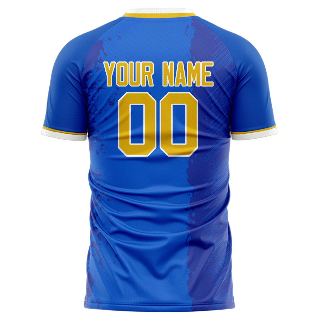 Personalized Blue & Gold Pattern Soccer Jersey